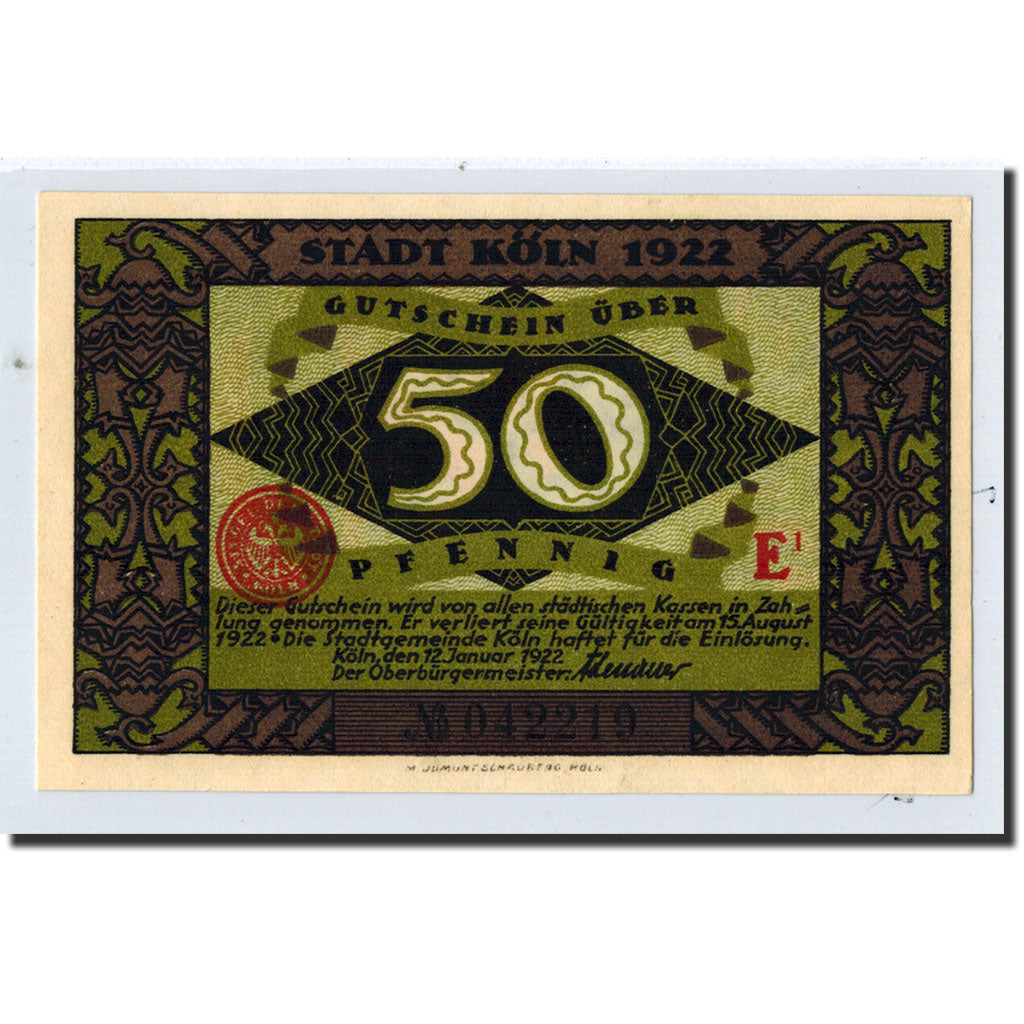 Banknote, Germany, Köln, 50 Pfennig, lutin 2, 1922, 1922-01-12, UNC(63)