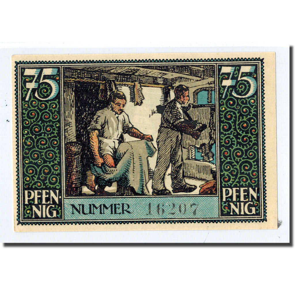 Banknote, Germany, kirchhain, 75 Pfennig, personnage, 1921, 1921-08-01, UNC(63)