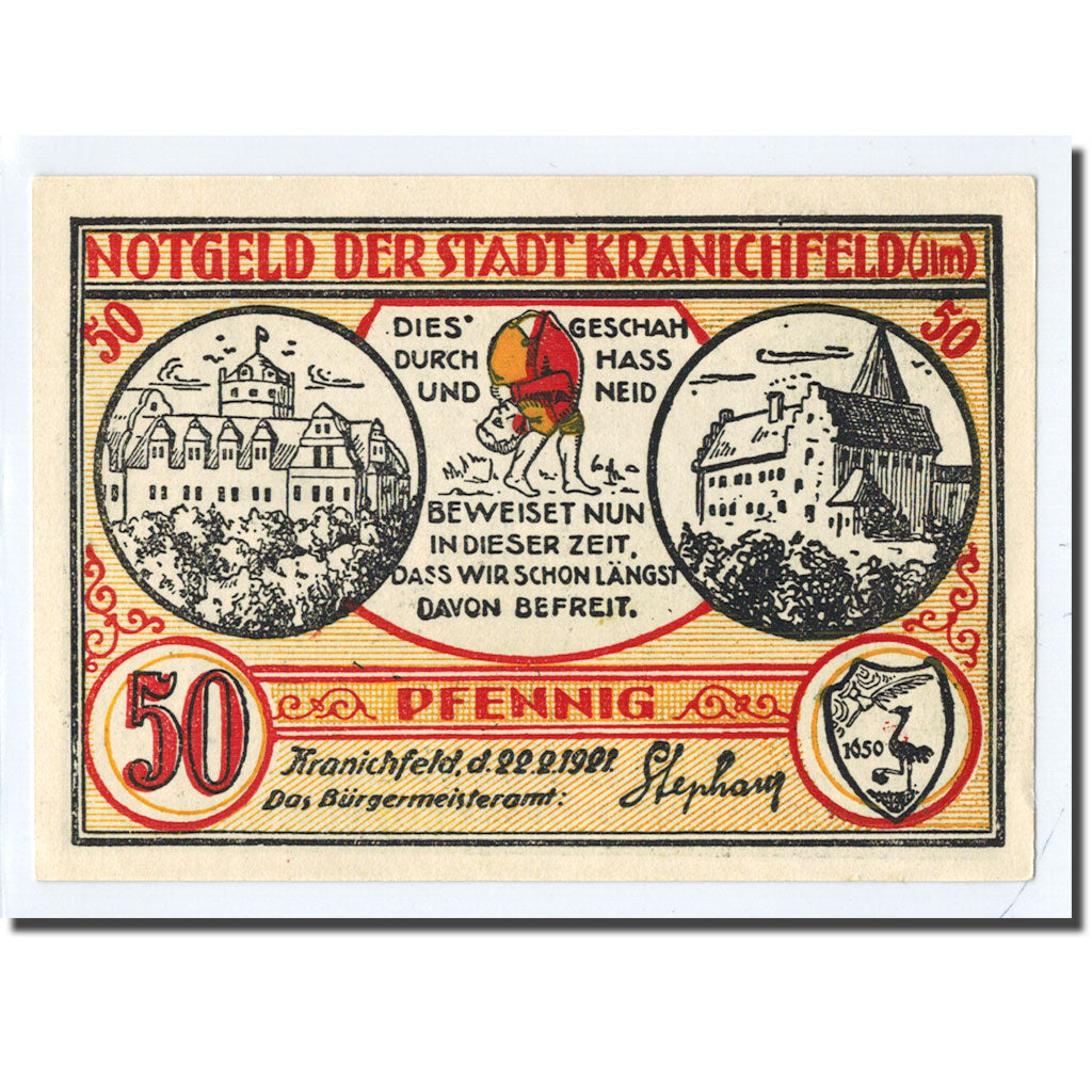 Banknote, Germany, Kranichfeld, 50 Pfennig, Maison, 1921, 1921-02-22, UNC(63)