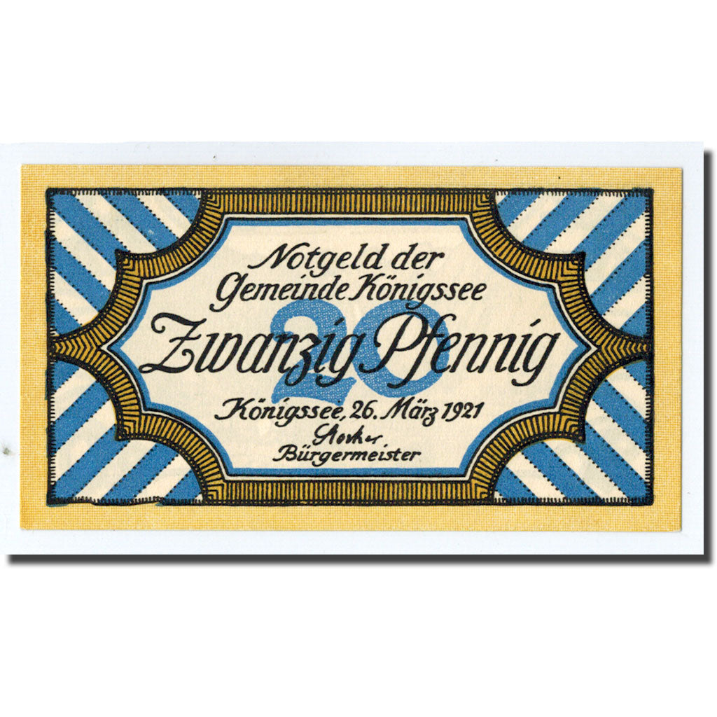 Banknot, Niemcy, Königsee, 20 Pfennig, paysage, 1921, 1921-03-26, UNC(63)