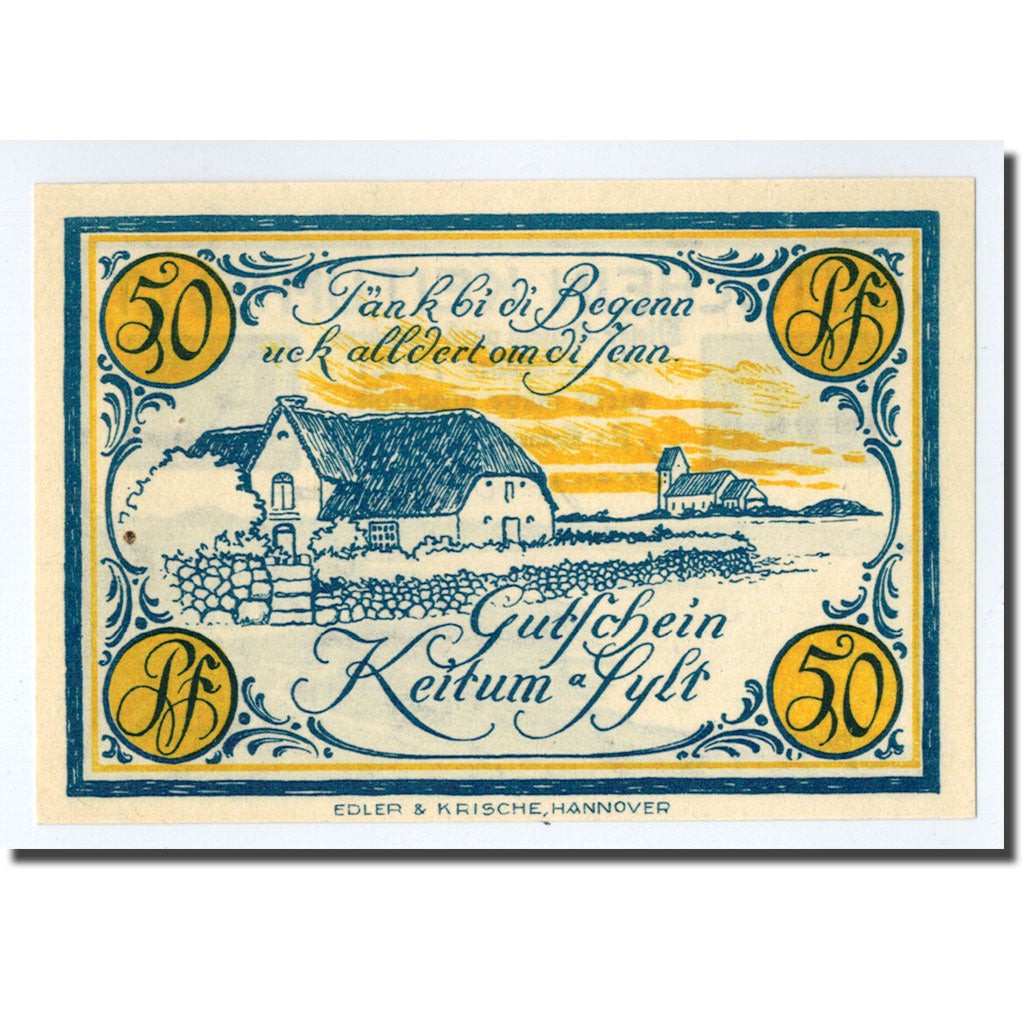 Banknot, Niemcy, Keitum, 50 Pfennig, paysage, 1921, 1921-10-31, UNC(63)