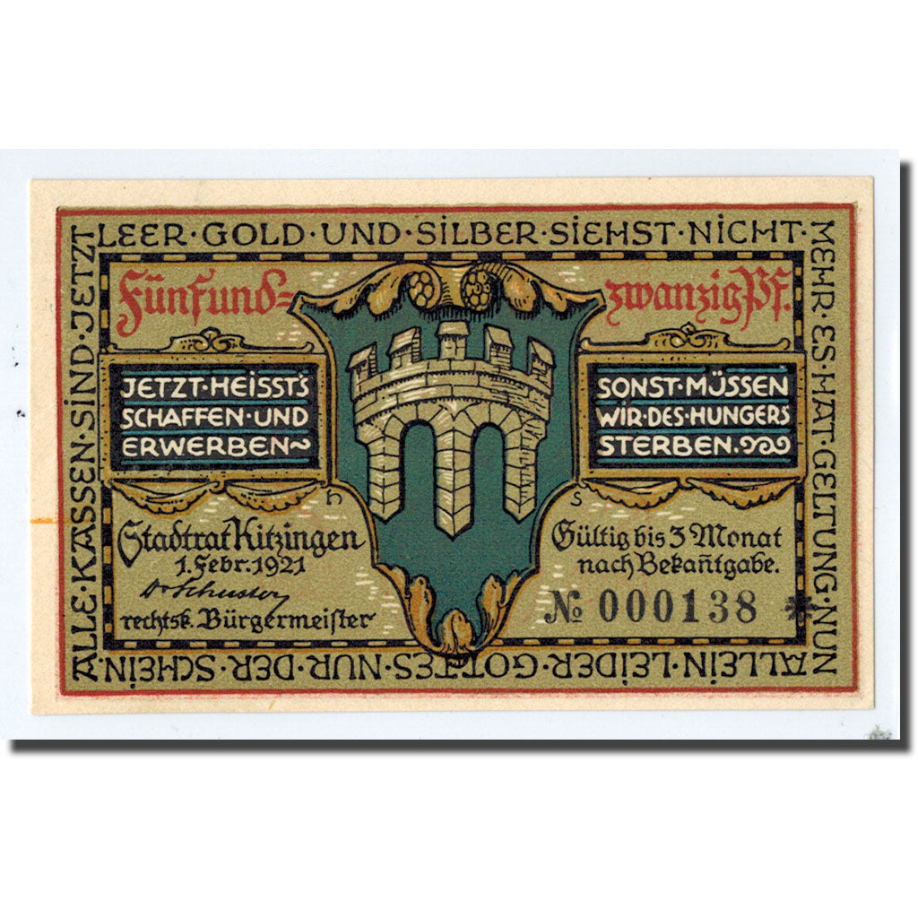 Banknote, Germany, Kitzingen, 25 Pfennig, tour, 1921, 1921-02-01, UNC(63)