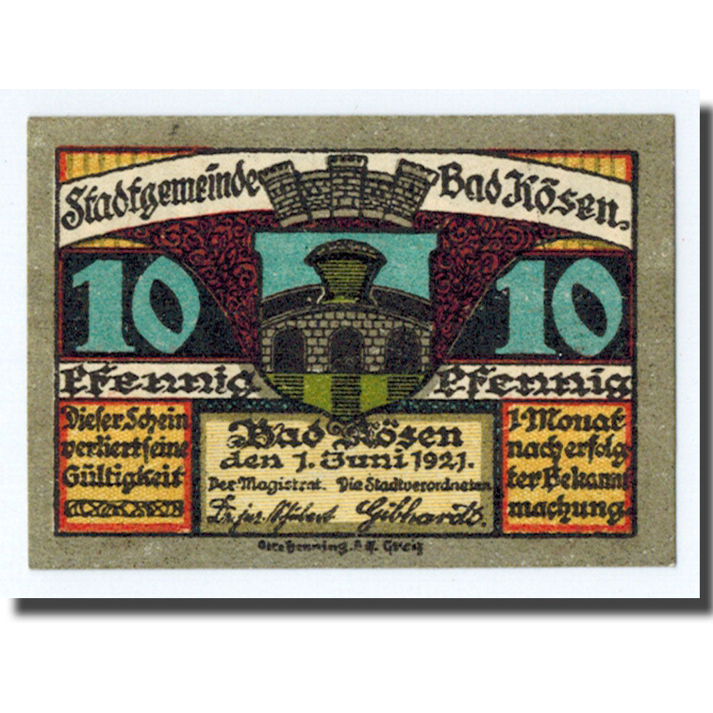 Billet, Allemagne, Kösen, Bad, 10 Pfennig, Ecusson, 1921, 1921-06-01, SPL