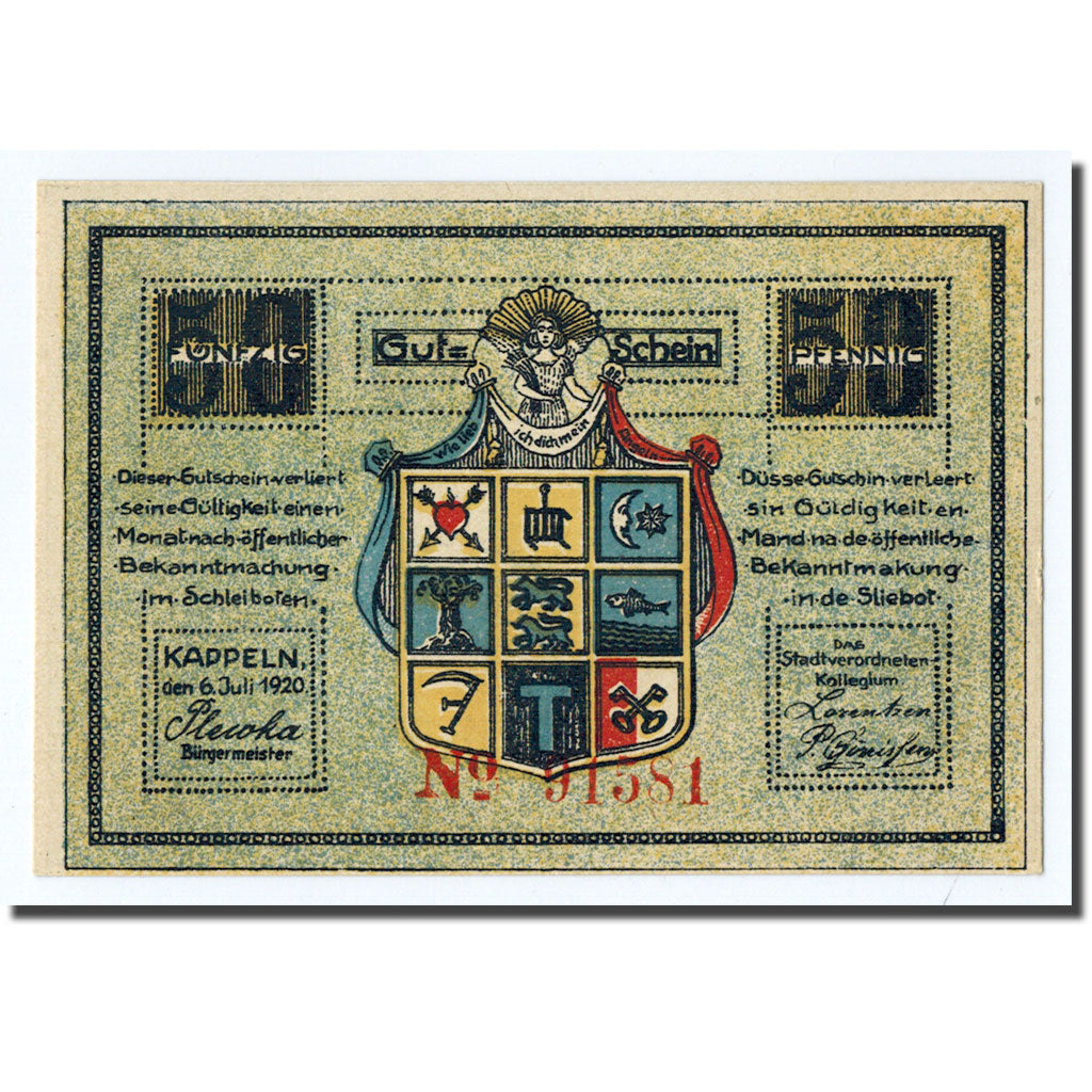 Banknote, Germany, Kappeln Stadt, 50 Pfennig, pêcheur, 1920, 1920-07-06
