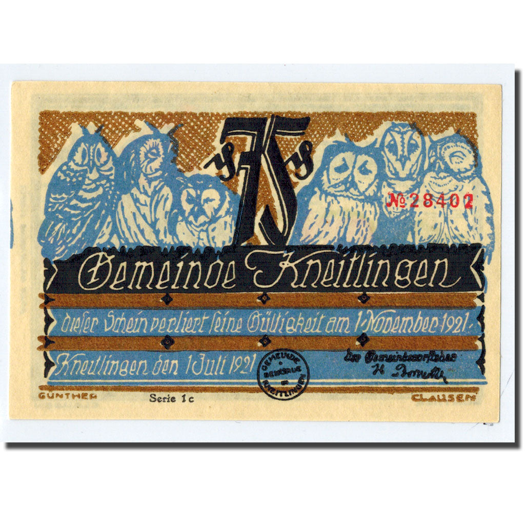 Banknot, Niemcy, Kneitlingen, 75 Pfennig, personnage, 1921, 1921-11-01, UNC(63)