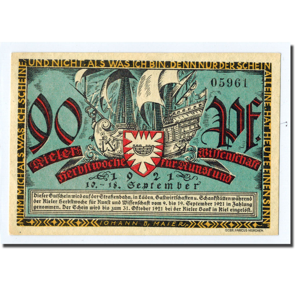 Biljet, Duitsland, Kiel, 90 Pfennig, Port, 1921, 1921-09-10, SPL, Mehl:696.1