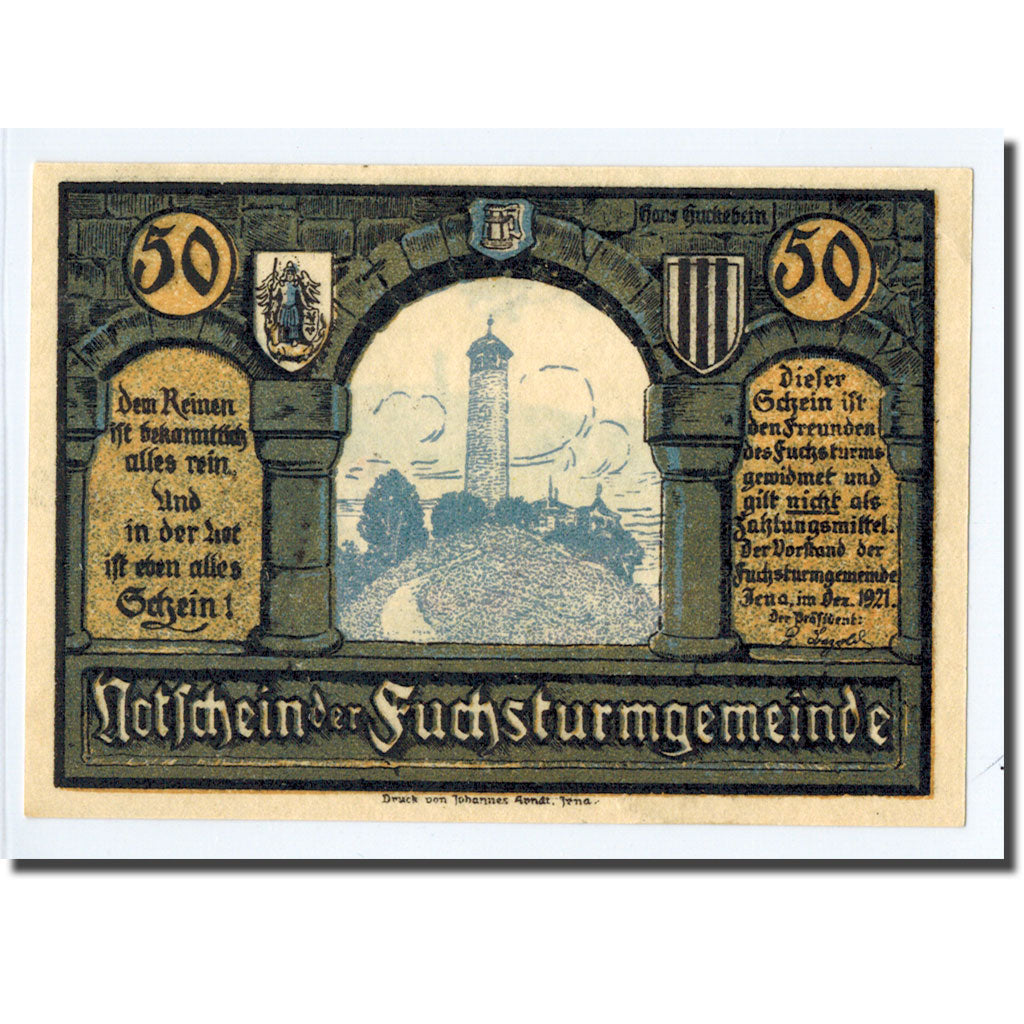 Billet, Allemagne, Jena Stadt, 50 Pfennig, personnage, 1921, SPL, Mehl:653.1a