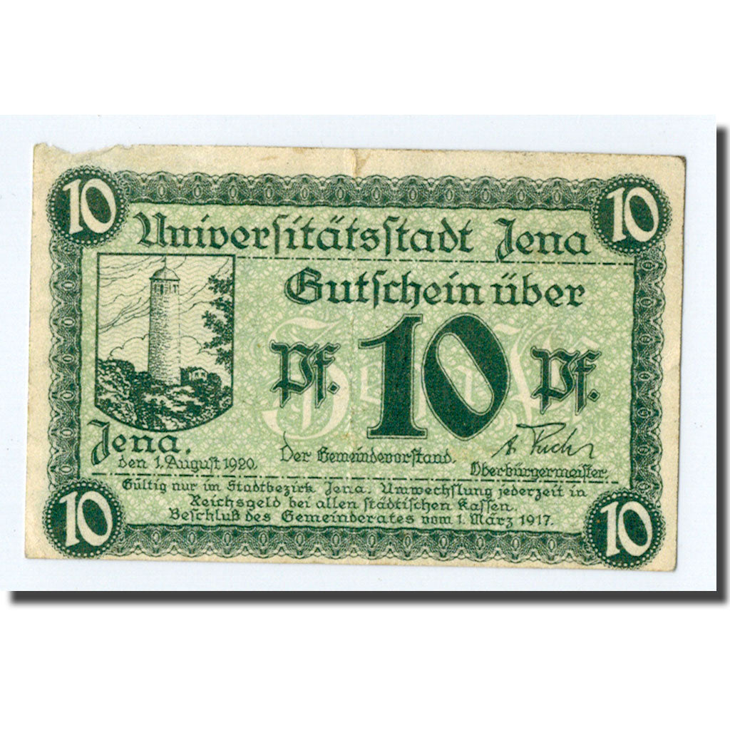 Banknote, Germany, Jena Stadt, 10 Pfennig, tour, 1920, 1920-08-01, AU(50-53)