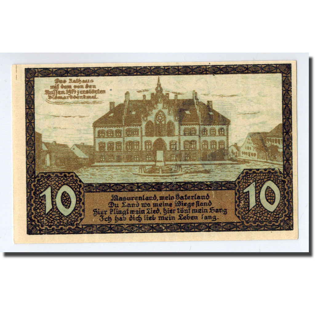 Billet, Allemagne, Johannisburg, 10 Pfennig, manoir, 1920, 1920-10-01, SPL