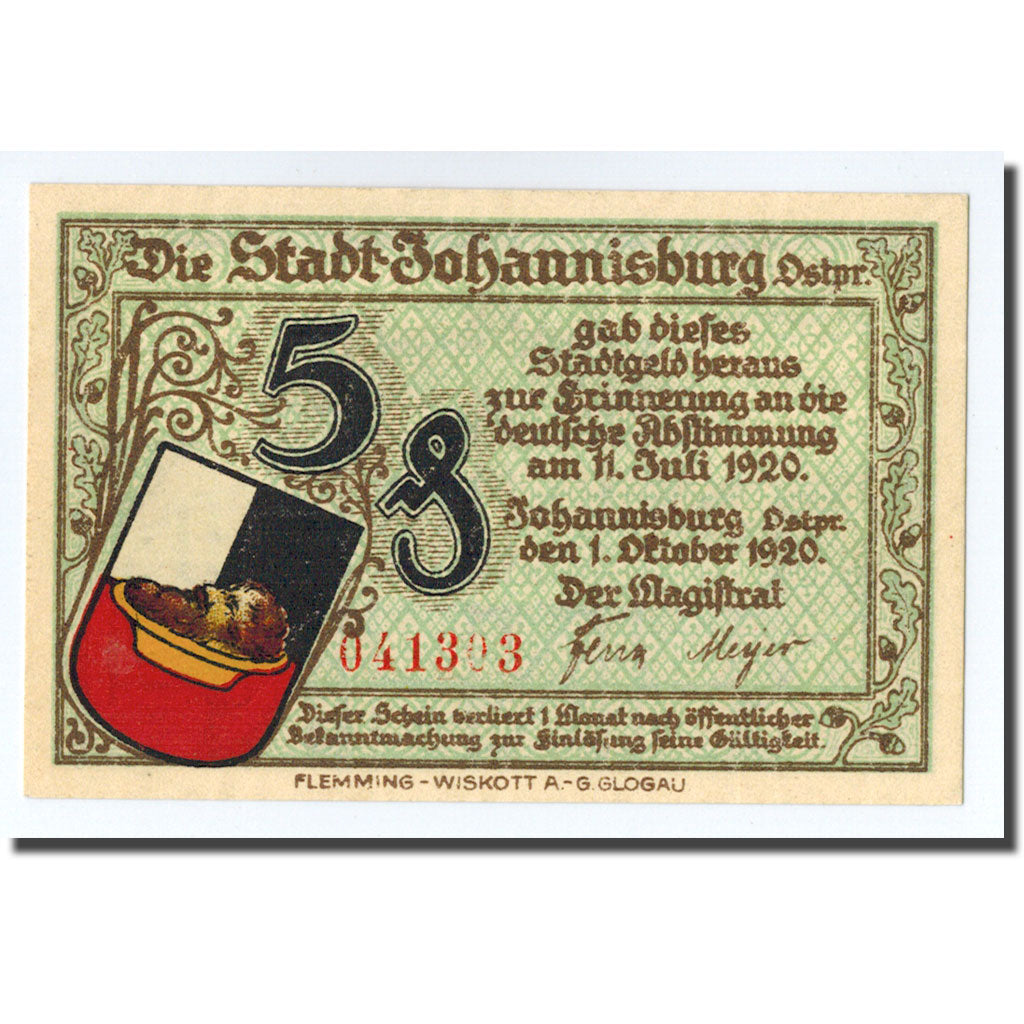 Geldschein, Deutschland, Johannisburg, 5 Pfennig, manoir, 1920, 1920-10-01