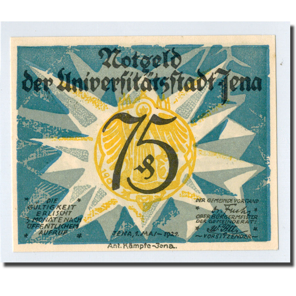 Geldschein, Deutschland, Jena Stadt, 75 Pfennig, personnage, 1921, 1921-05-01