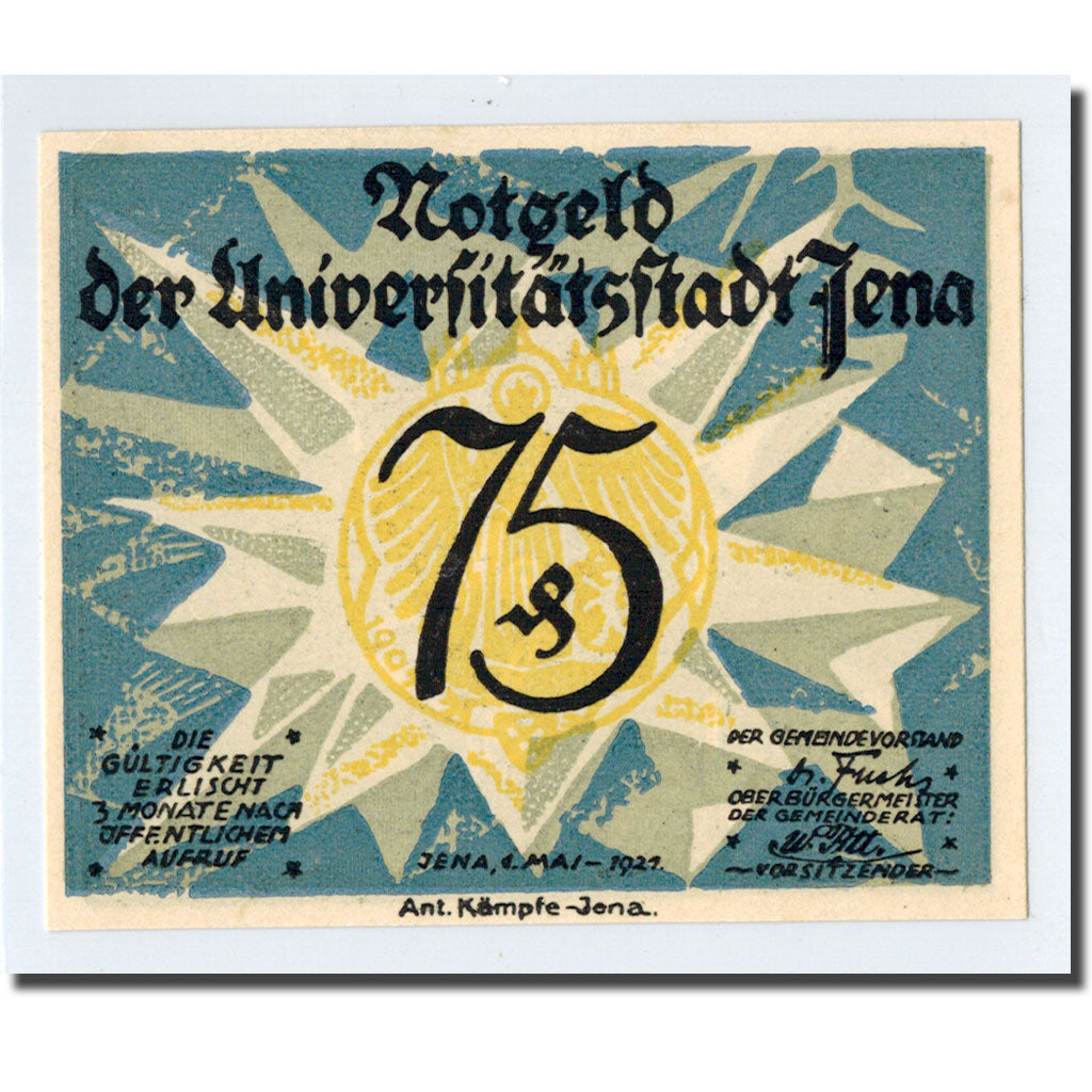Biljet, Duitsland, Jena Stadt, 75 Pfennig, personnage 1, 1921, 1921-05-01, SPL