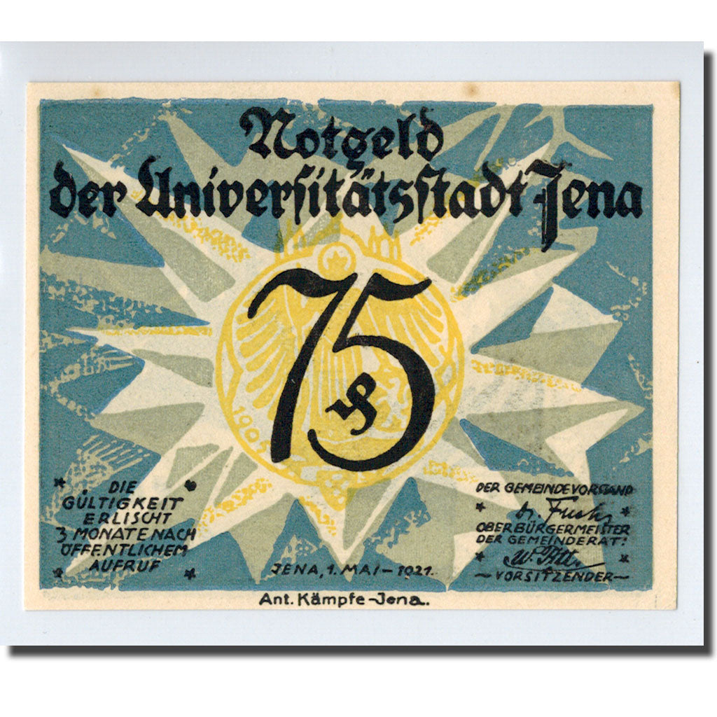 Banknote, Germany, Jena Stadt, 75 Pfennig, personnage 2, 1921, 1921-05-01