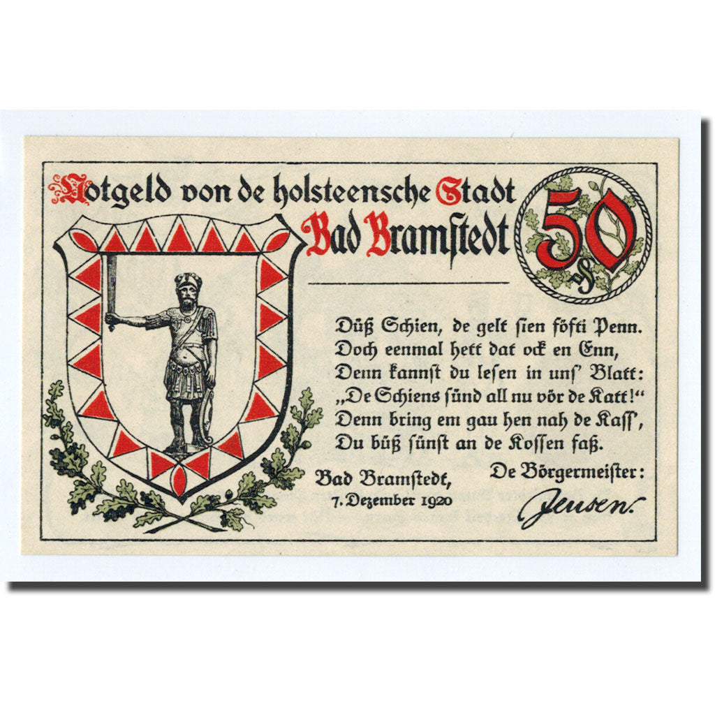 Billet, Allemagne, Bramstedt, 50 Pfennig, Ecusson, 1920, 1920-12-07, SPL