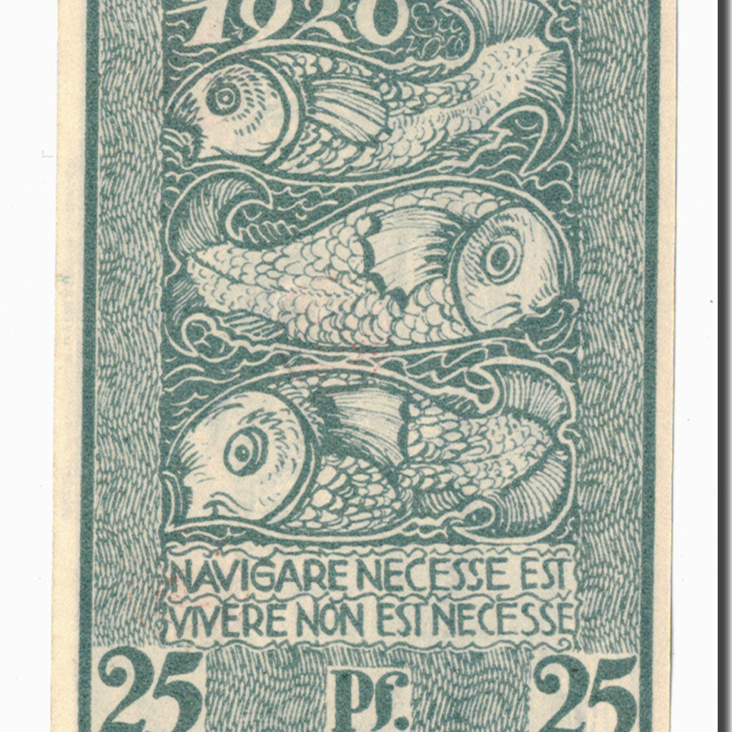 Billet, Allemagne, Bremerhaven, 25 Pfennig, poisson, 1920, SPL
