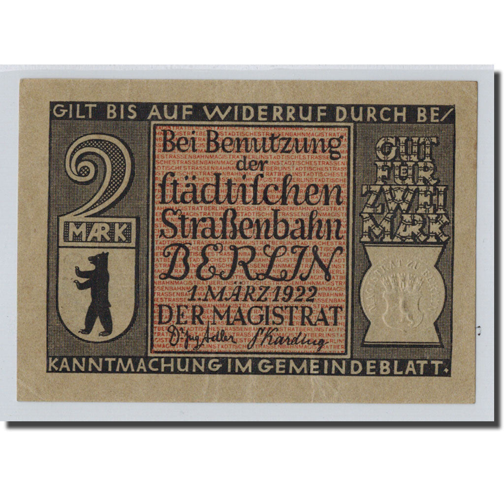 Banknote, Germany, Berlin Stadt, 2 Mark, train, 1922, 1922-03-01, UNC(63)