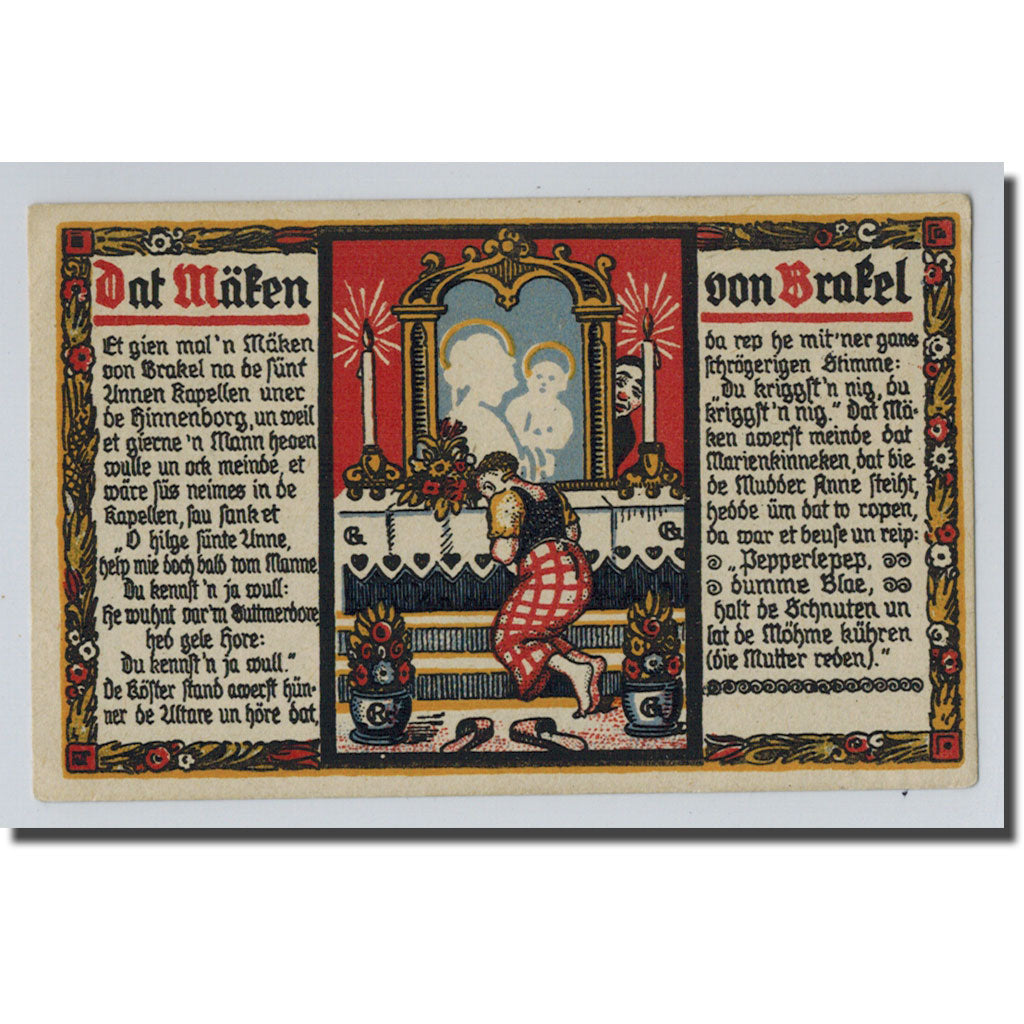 Billet, Allemagne, Brakel Stadt, 1 Mark, personnage, 1921, 1921-06-01, SPL