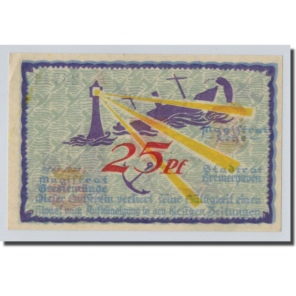Billet, Allemagne, Bremerhaven, 25 Pfennig, bateau, 1921, SPL, Mehl:184.1