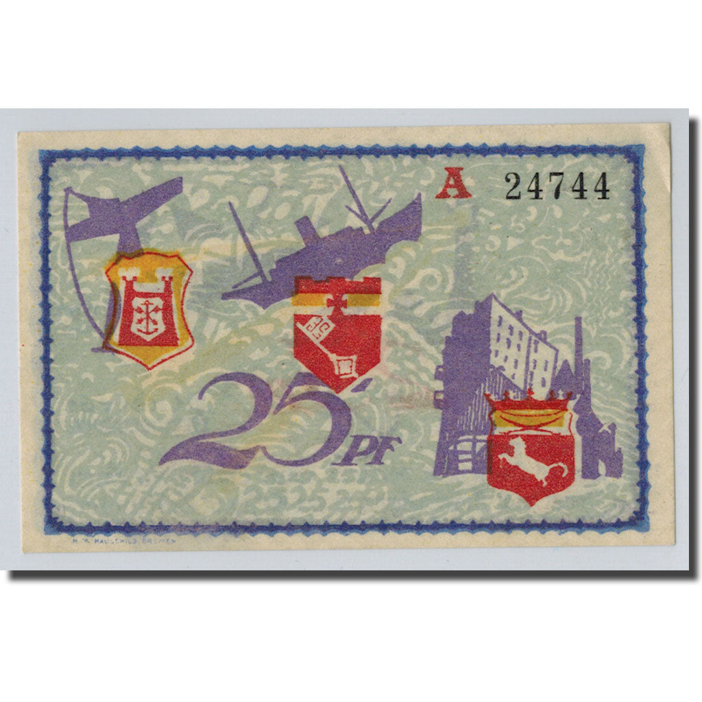 Billet, Allemagne, Bremerhaven, 25 Pfennig, bateau, 1921, SPL, Mehl:184.1
