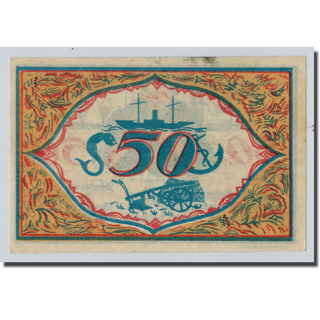 Billet, Allemagne, Bremerhaven, 50 Pfennig, bateau, 1921, SPL, Mehl:184.1