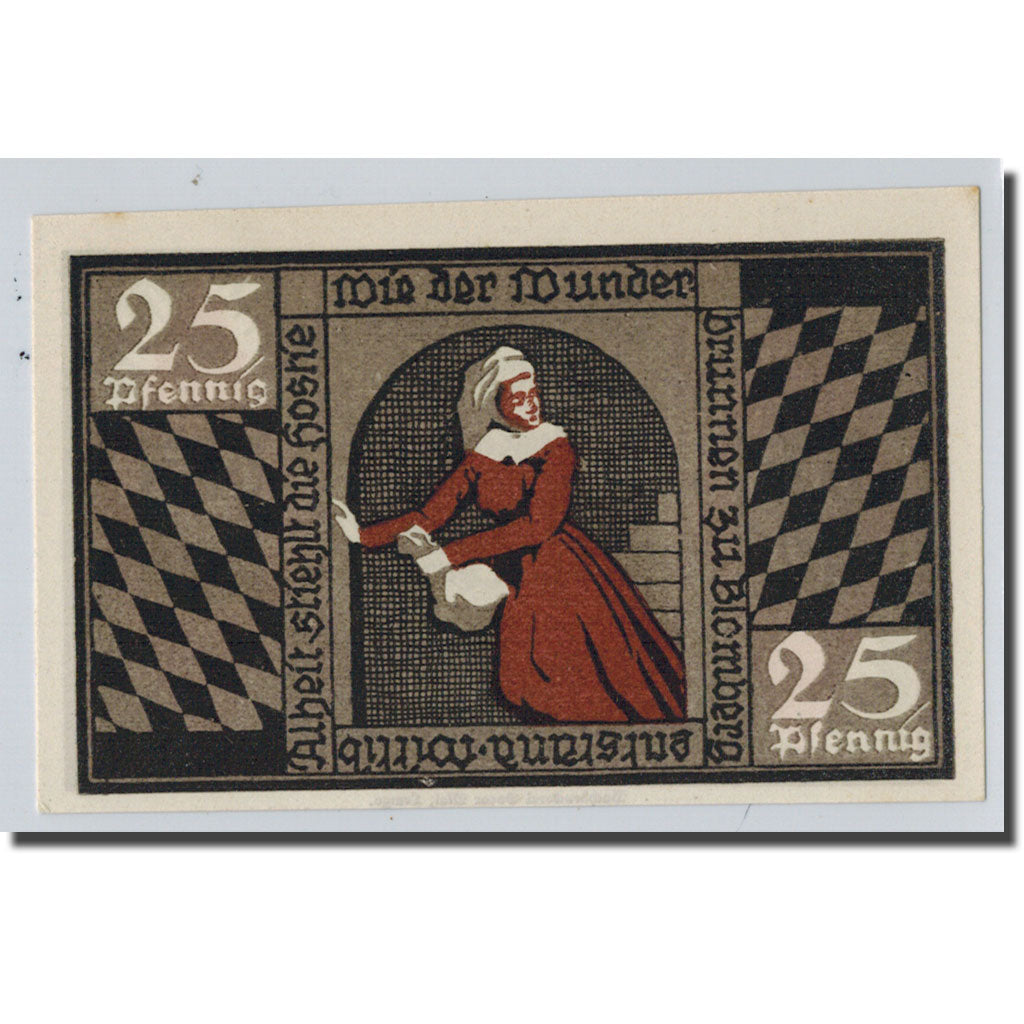 Banknote, Germany, Blomberg, 25 Pfennig, personnage, 1921, UNC(63), Mehl:120.1