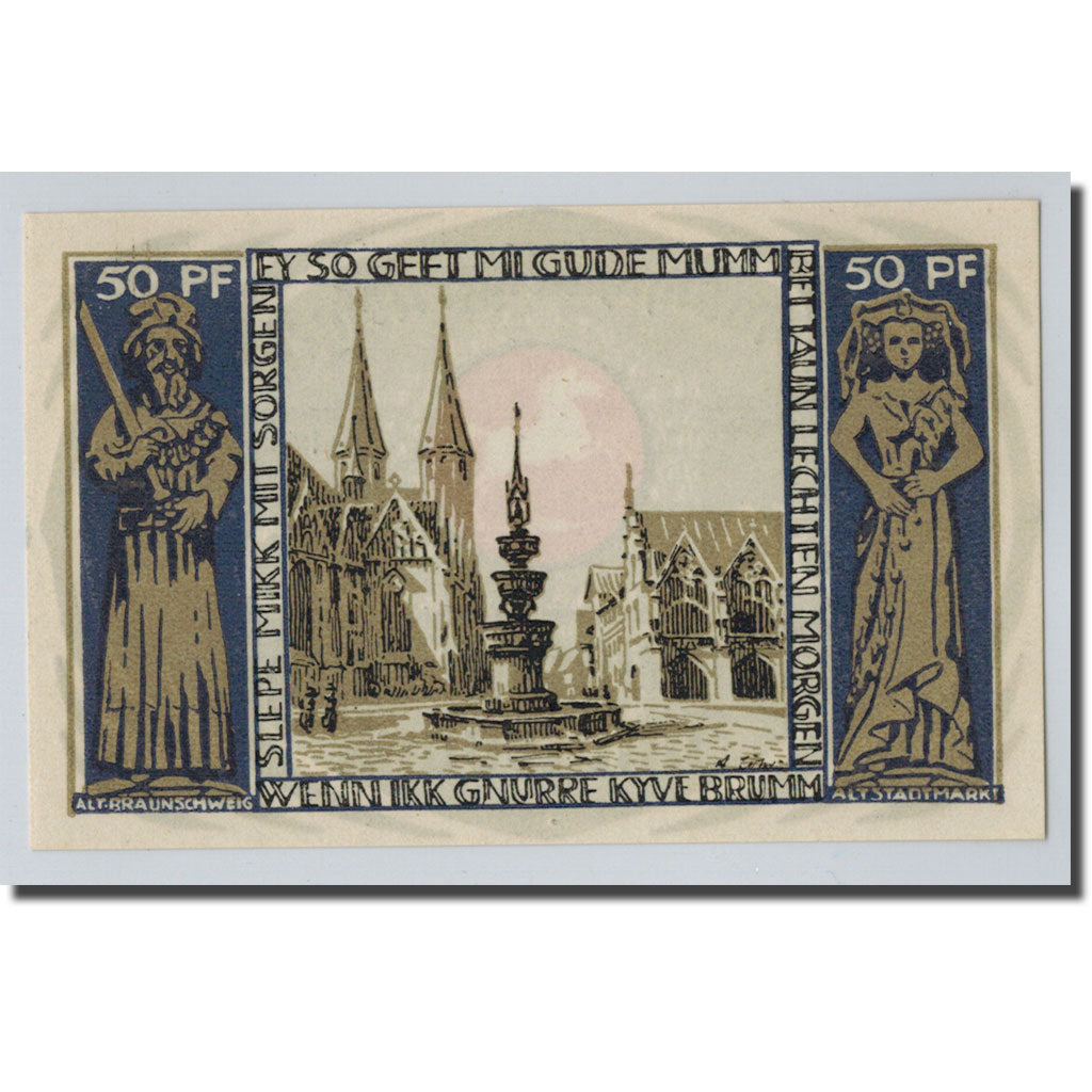 Banconote, Germania, Braunschweig, 50 Pfennig, cathédrale, 1921, 1921-05-01