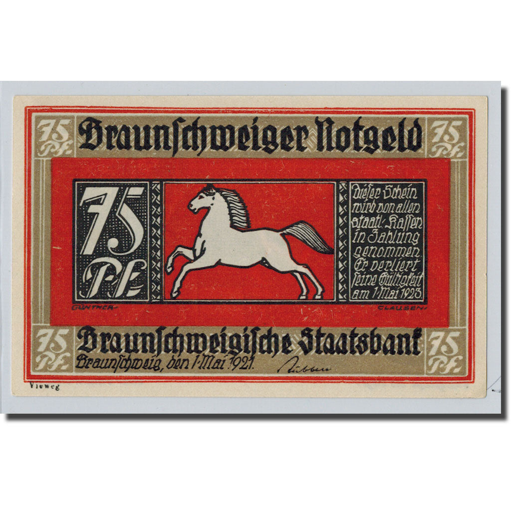 Banconote, Germania, Braunschweig, 75 Pfennig, personnage, 1921, 1921-05-01