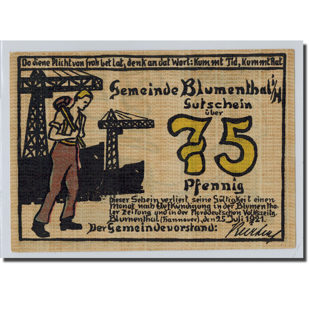 Biljet, Duitsland, Blumenthal, 75 Pfennig, personnage, 1921, 1921-03-25, SPL