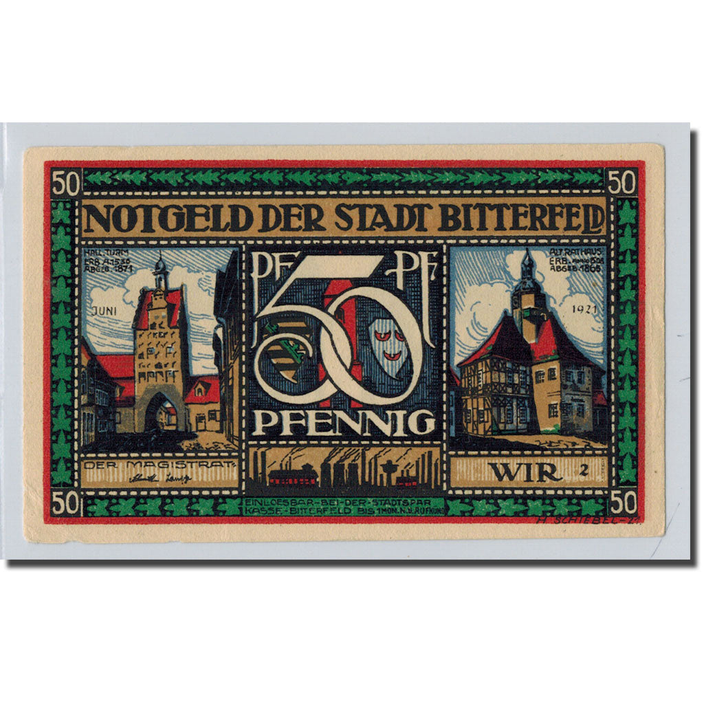 Banconote, Germania, Bitterfeld Stadt, 50 Pfennig, personnage 1, 1921, SPL