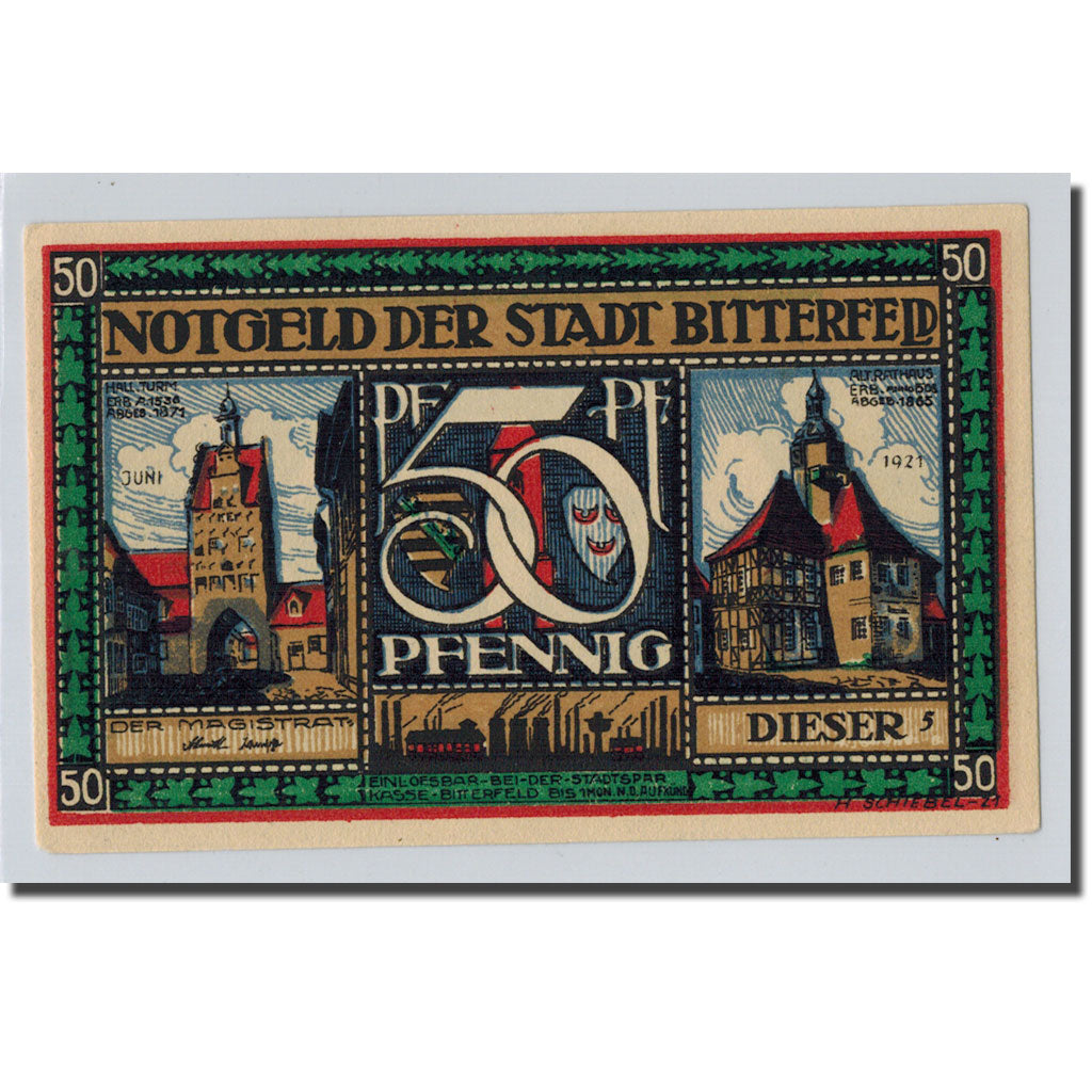 Banknote, Germany, Bitterfeld Stadt, 50 Pfennig, personnage 3, 1921, UNC(63)