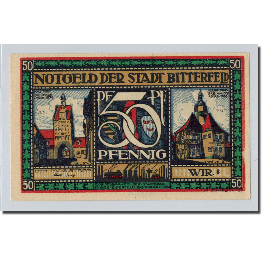 Banconote, Germania, Bitterfeld Stadt, 50 Pfennig, personnage 5, 1921, SPL