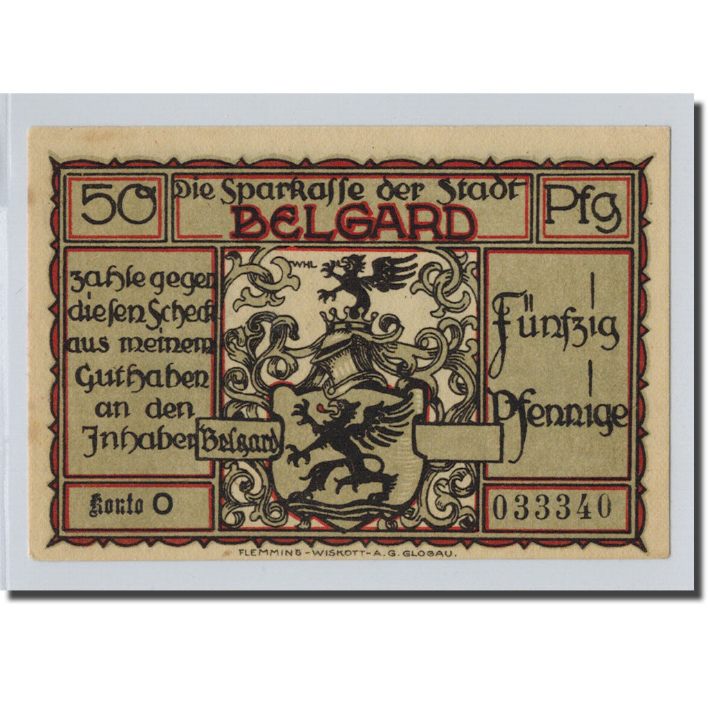 Banconote, Germania, Belgard a. Persante Stadt, 50 Pfennig, cavalier, O.D, SPL