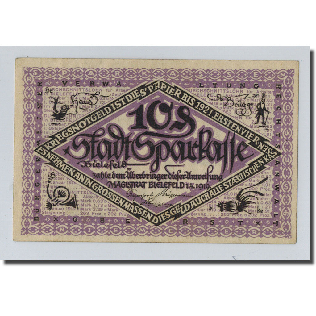 Biljet, Duitsland, Bielefeld, 10 Pfennig, personnage 1, 1921, 1919-04-01, SPL