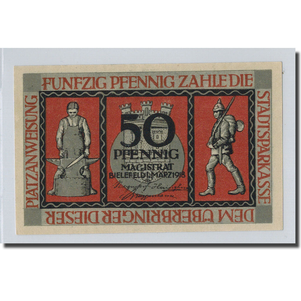 Biljet, Duitsland, Bielefeld, 50 Pfennig, château, 1918, 1918-01-01, SPL