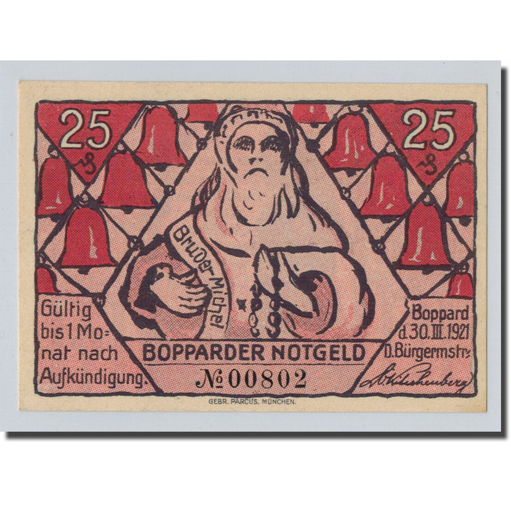Banknote, Germany, Boppard, 25 Pfennig, personnage, 1921, 1921-03-30, UNC(63)