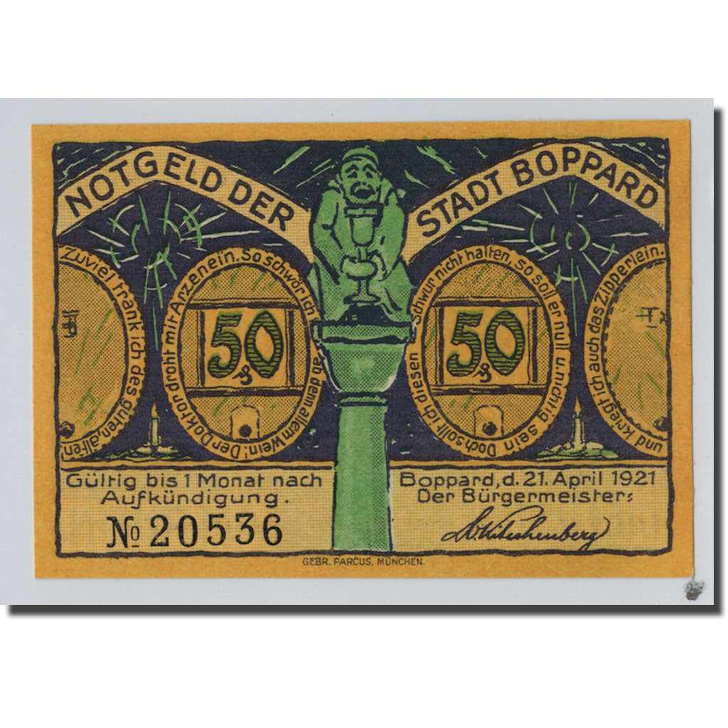 Banknote, Germany, Boppard, 50 Pfennig, personnage, 1921, 1921-03-30, UNC(63)