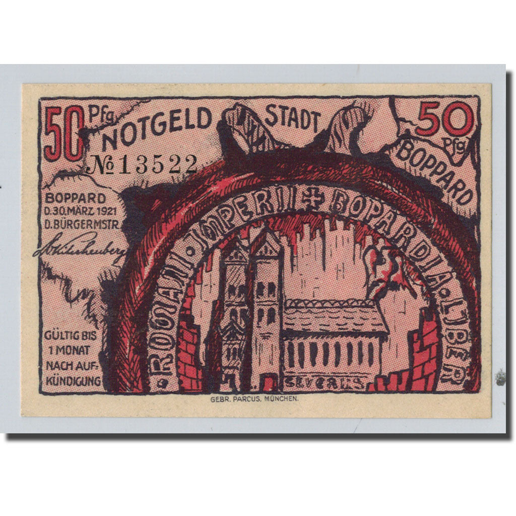 Banknote, Germany, Boppard, 50 Pfennig, Eglise, 1921, 1921-03-30, UNC(63)