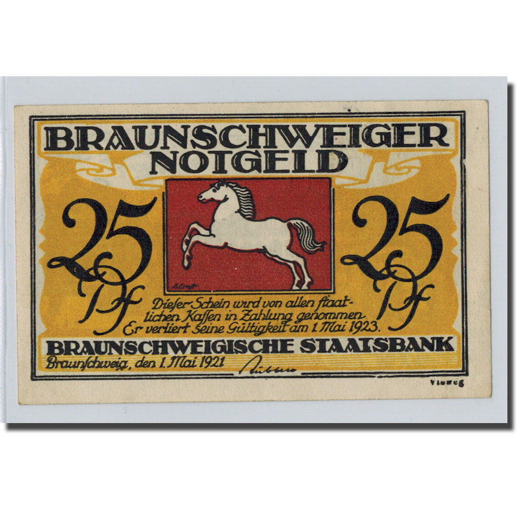 Banconote, Germania, Braunschweig, 25 Pfennig, cathédrale, 1921, 1921-05-01