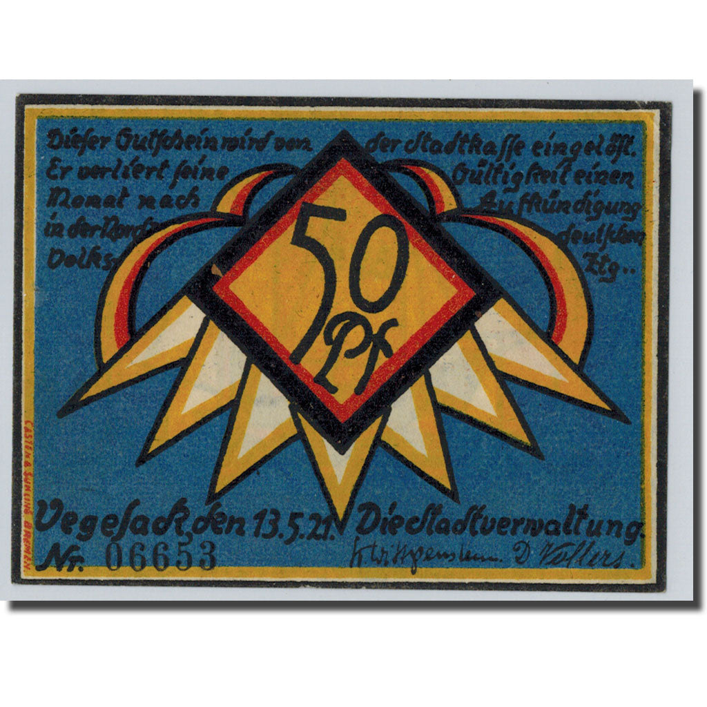 Billet, Allemagne, Vegesack, 50 Pfennig, bateau, 1921, 1921-05-13, SPL