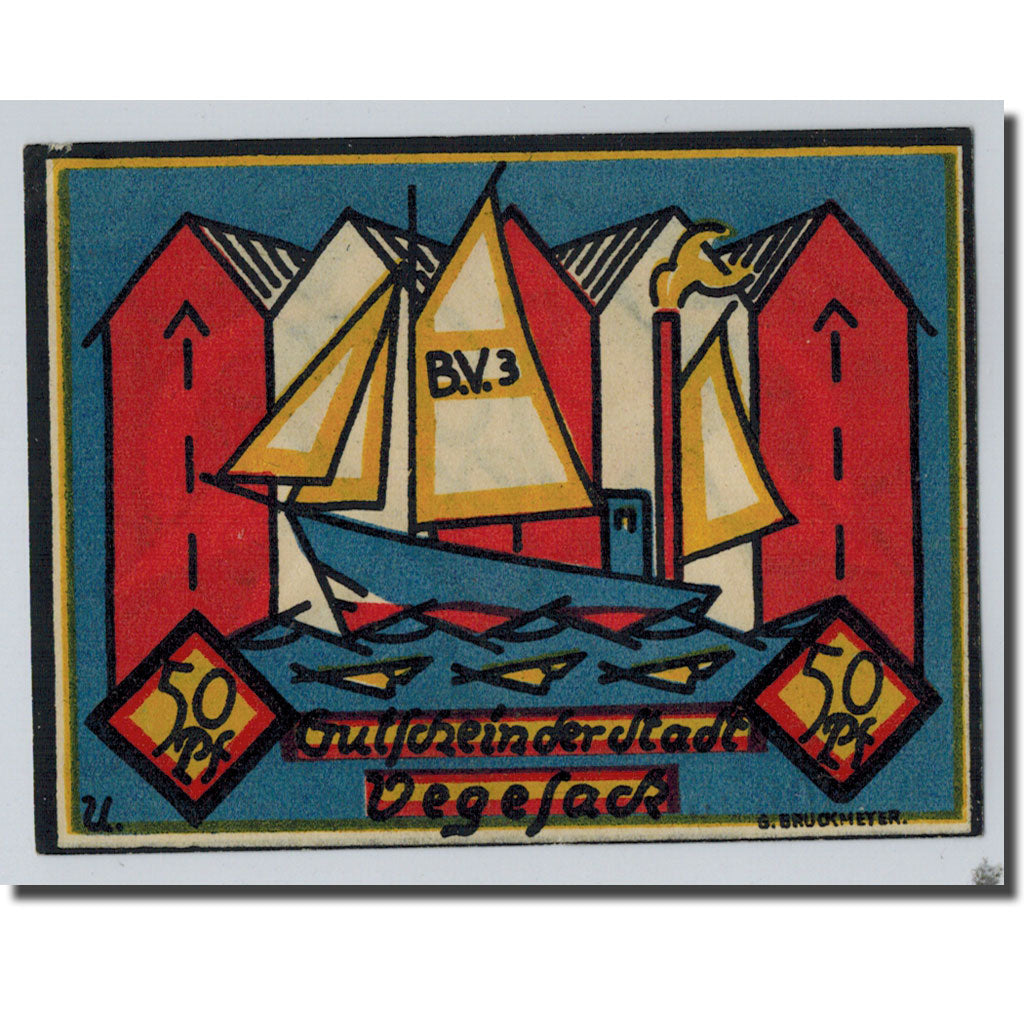 Billet, Allemagne, Vegesack, 50 Pfennig, bateau, 1921, 1921-05-13, SPL