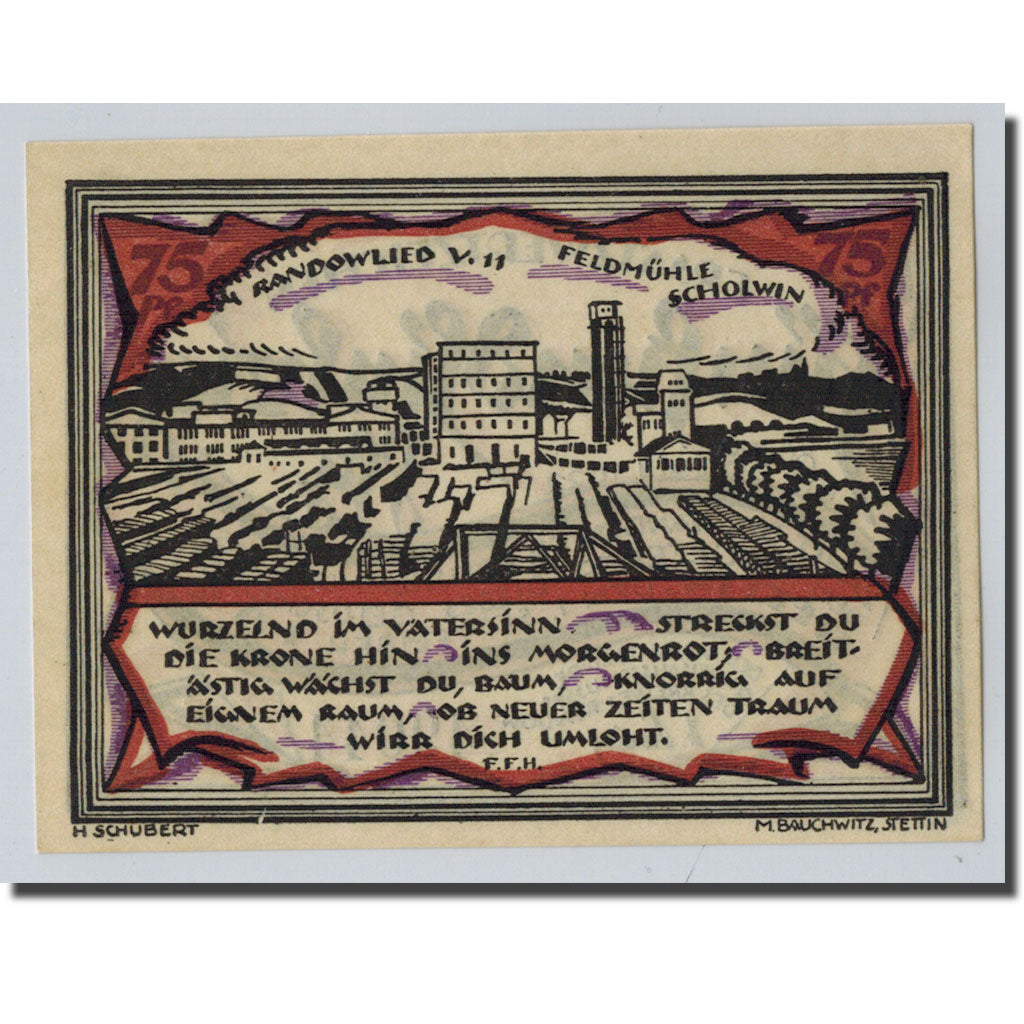 Banconote, Germania, Stettin, 75 Pfennig, paysage, 1921, 1921-09-01, SPL