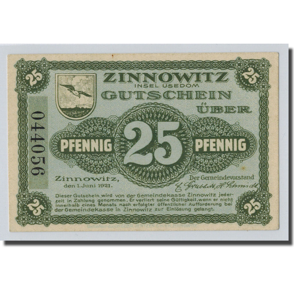 Banknote, Germany, Zinnowitz, 25 Pfennig, paysage, 1921, 1921-06-01, UNC(63)