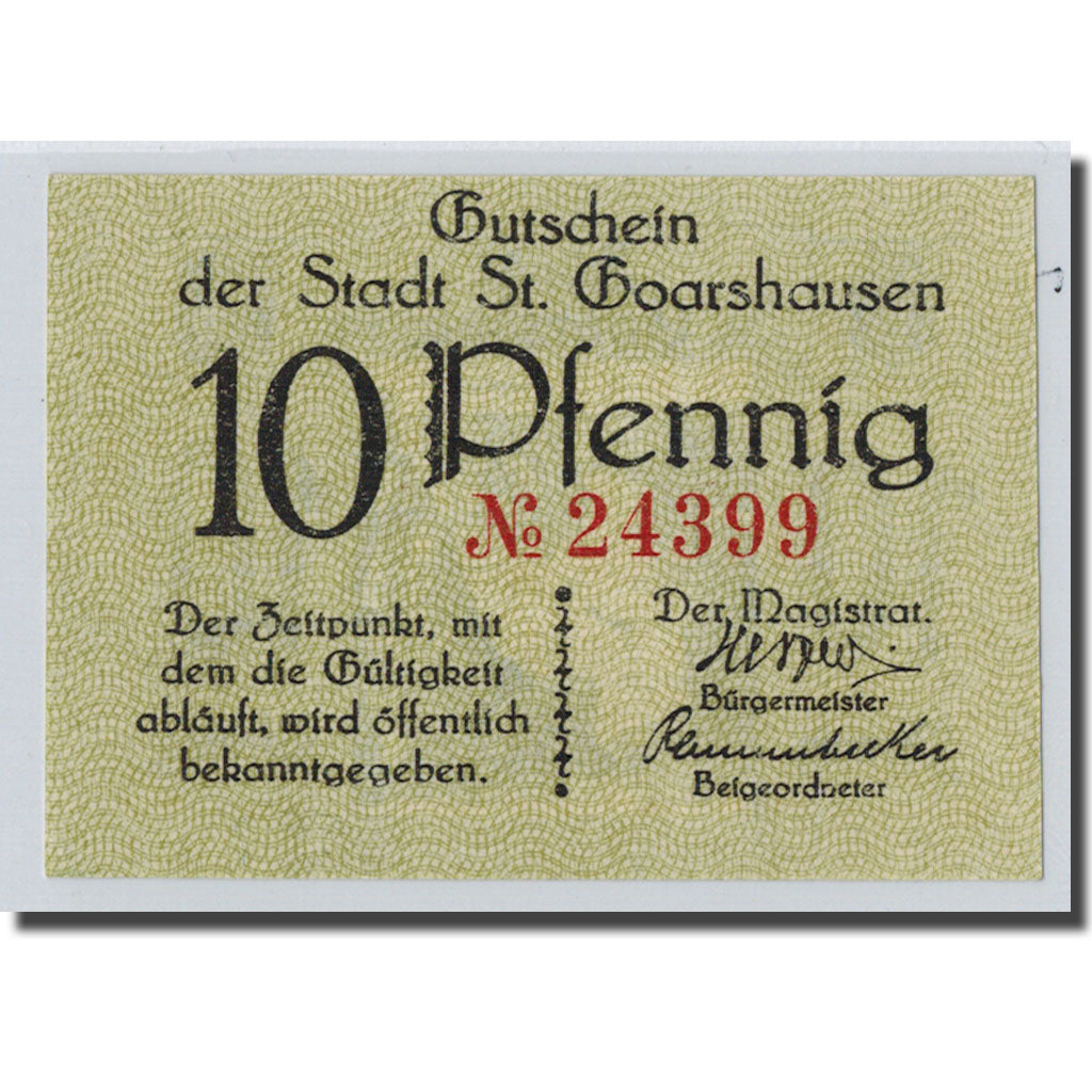 Banconote, Germania, St Goashausen, 10 Pfennig, paysage, SPL