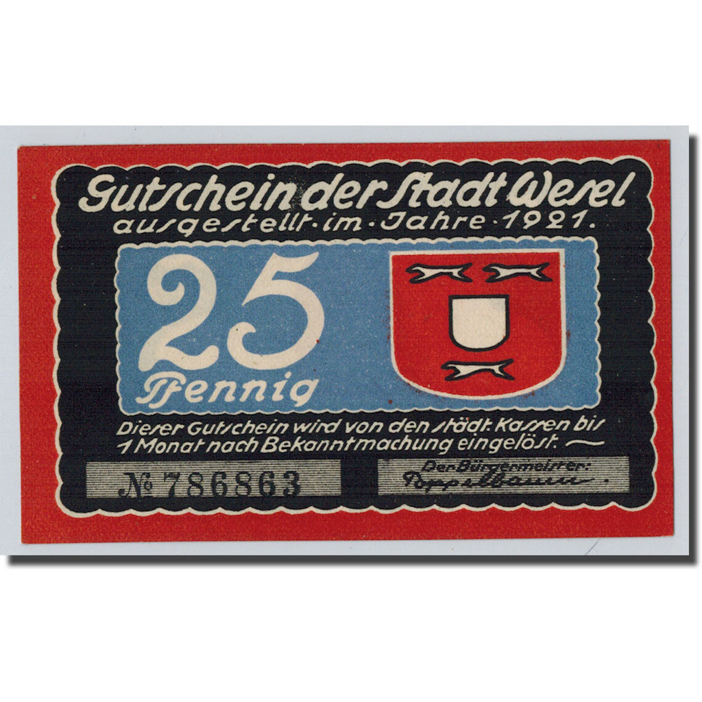 Biljet, Duitsland, Wesel, 25 Pfennig, bateau, 1921, SPL