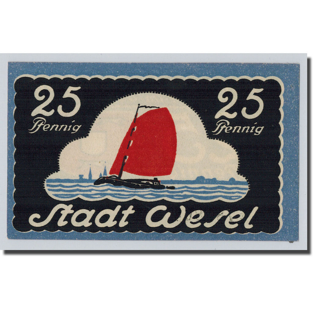 Biljet, Duitsland, Wesel, 25 Pfennig, bateau, 1921, SPL