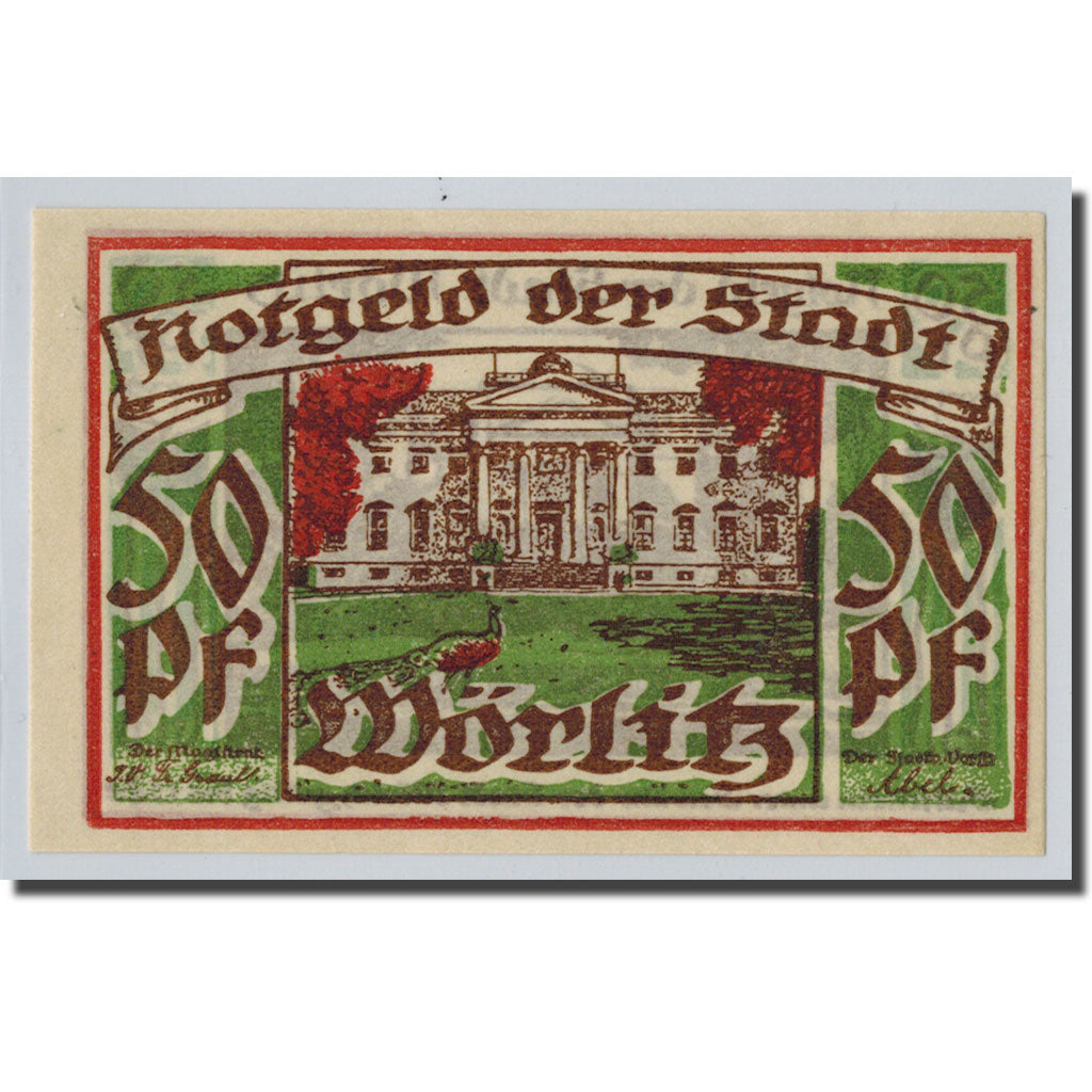 Billete, Alemania, Wörlitz, 50 Pfennig, paysage 2, O.D, SC, Mehl:1450.1