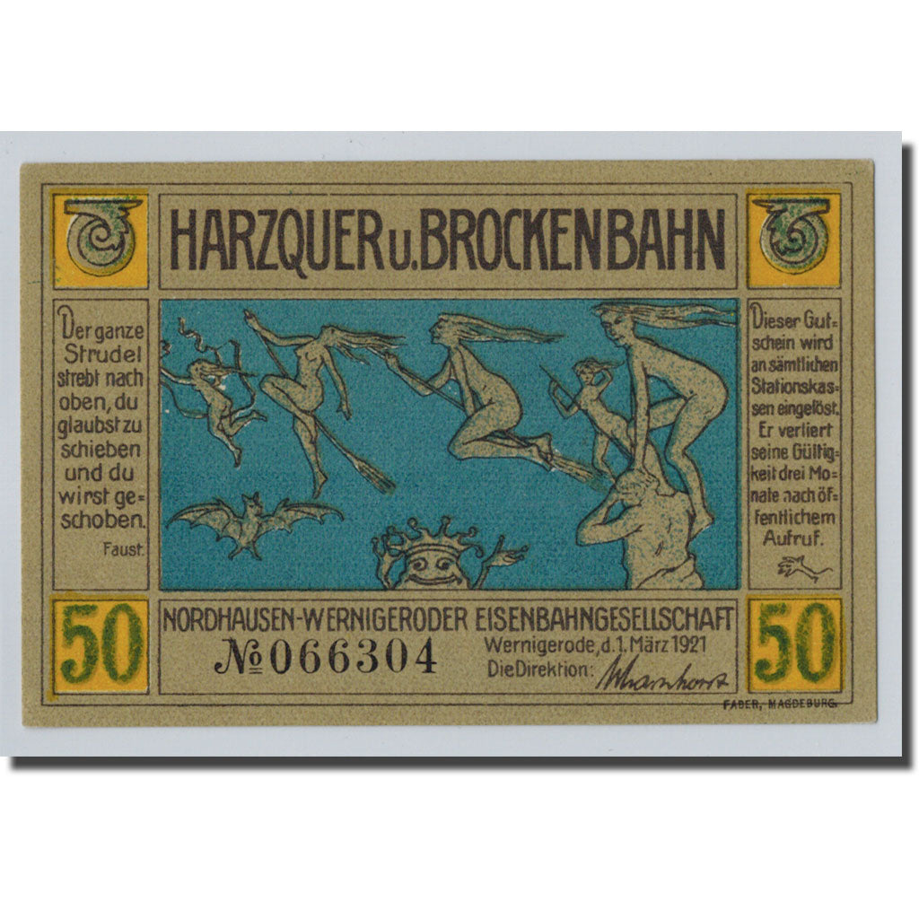 Banconote, Germania, Wernigerode, 50 Pfennig, paysage, 1921, 1921-03-01, SPL