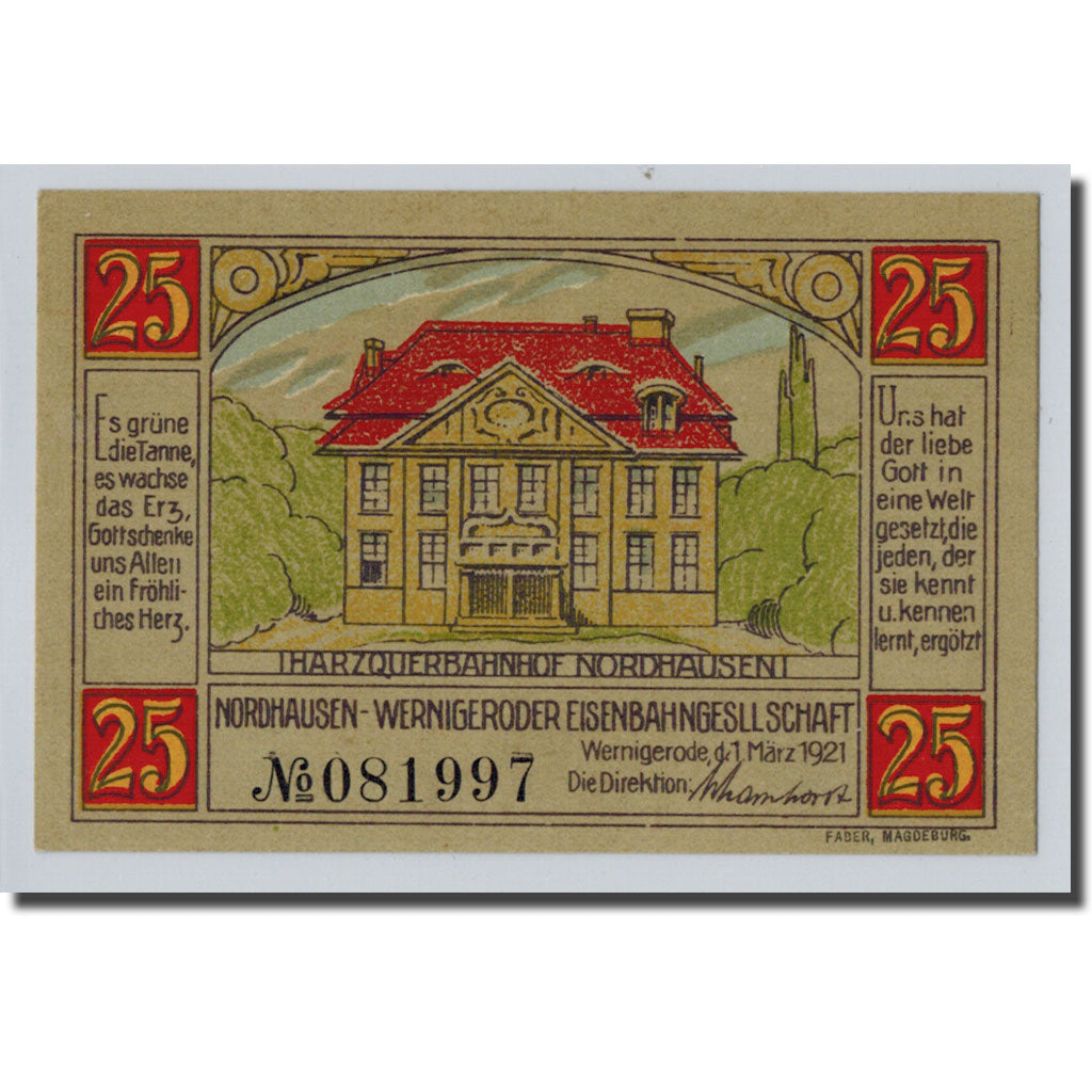 Banknote, Germany, Wernigerode, 25 Pfennig, manoir, 1921, 1921-03-01, UNC(63)