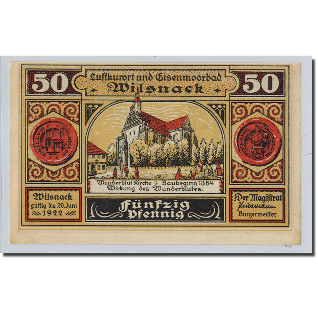 Billet, Allemagne, Wilsnack, 50 Pfennig, personnage, O.D, SPL, Mehl:1433