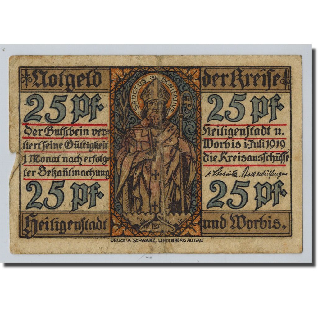 Banknote, Germany, Heilingenstadt, 25 Pfennig, personnage, 1918, UNC(63)
